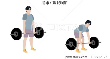 Asian young man doing romanian deadlift exercise Asian young man doing romanian deadlift exercise 109517123