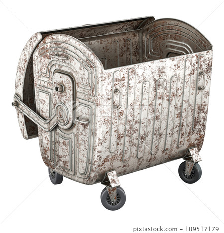 Outdoor large rusty garbage trash container, 3D rendering Outdoor large rusty garbage trash container, 3D rendering 109517179