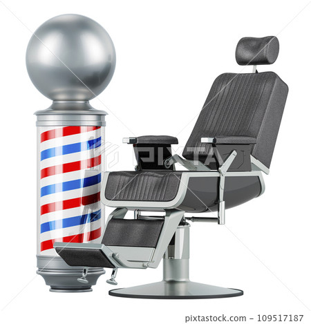 Barber Chair with barber pole, 3D rendering 109517187