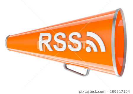 Bullhorn with RSS inscription, 3D rendering Bullhorn with RSS inscription, 3D rendering 109517194