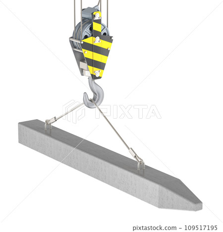 Crane hook with pile for deep foundation. 3D rendering 109517195