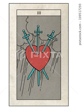 Rider Tarot Minor Arcana Three of Swords - Stock Illustration