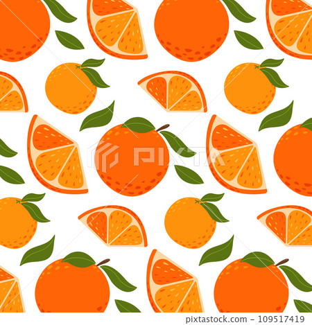 Orange fruit seamless pattern with whole and... - Stock Illustration ...