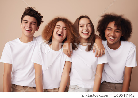 AI-generated content. Diverse group of teenagers laughing. Skin care concept 109517442