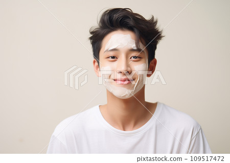 AI-generated content. Teenager skin care concept - happy asian teenage boy with cream on his face AI-generated content. Teenager skin care concept - happy asian teenage boy with cream on his face 109517472