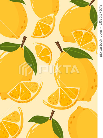 Lemon background with whole and sliced fruits. Summer vitamin vector illustration for banner, poster, flyer, card. a4 format 109517678