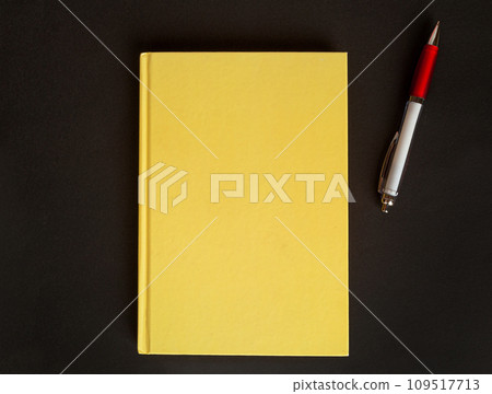 Copybook Mockup, Yellow Notebook on Office Desk with Copy Space for Text, Moleskin Template 109517713