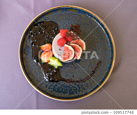 Blueberry Panna Cotta, Fruit Pannacotta, Creamy Italian Dessert, Panacotta with Figs, Raspberries, Strawberries 109517748