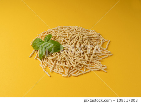 Raw Trofie Pasta, Dry Italian Macaroni, Traditional Genoa Food, Raw Noodle, Modern Ligurian Cuisine 109517808