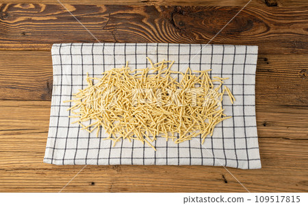 Raw Trofie Pasta, Dry Italian Macaroni, Traditional Genoa Food, Raw Noodle, Modern Ligurian Cuisine 109517815