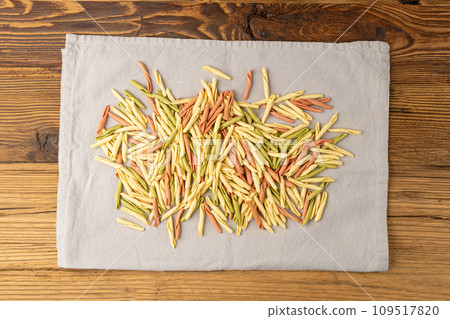 Raw Trofie Pasta, Dry Italian Macaroni, Traditional Genoa Food, Raw Noodle, Modern Ligurian Cuisine Raw Trofie Pasta, Dry Italian Macaroni, Traditional Genoa Food, Raw Noodle, Modern Ligurian Cuisine 109517820