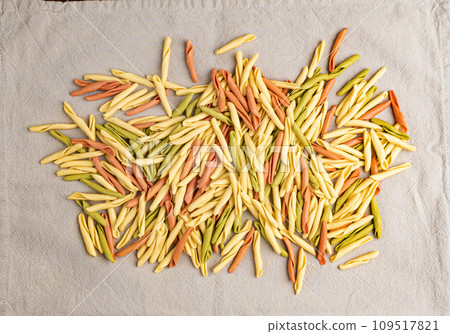 Raw Trofie Pasta, Dry Italian Macaroni, Traditional Genoa Food, Raw Noodle, Modern Ligurian Cuisine Raw Trofie Pasta, Dry Italian Macaroni, Traditional Genoa Food, Raw Noodle, Modern Ligurian Cuisine 109517821