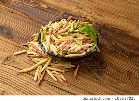 Raw Trofie Pasta, Dry Italian Macaroni, Traditional Genoa Food, Raw Noodle, Modern Ligurian Cuisine 109517825