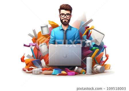 AI-generated content. It manager during the work 3d colorful illustration - Generative AI. 109518003