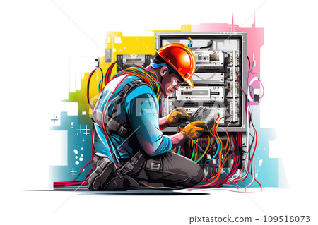 AI-generated content. Electrician during the work 3d colorful illustration - Generative AI. 109518073