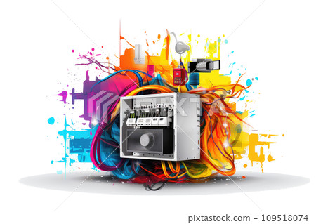 AI-generated content. Electrician during the work 3d colorful illustration - Generative AI. 109518074