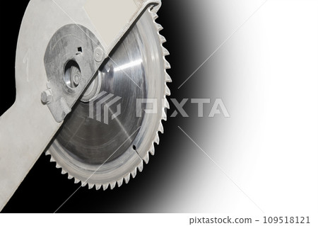 Circular Saw Sharp Spikes Diamond Blade Machine Close-up Industrial Equipment Sawing Tool On Isolated Black White Gradient Background Circular Saw Sharp Spikes Diamond Blade Machine Close-up Industrial Equipment Sawing Tool On Isolated Black White Gradient Background 109518121