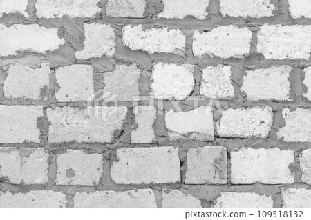 Old brickwork white silicate blocks brick cement texture background wall horizontal 109518132