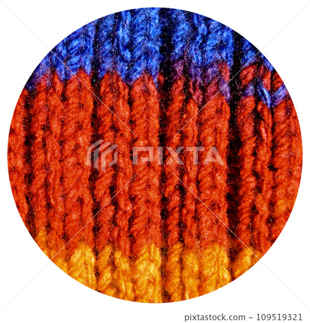 Handmade knitted fabric red blue and orange wool background texture Handmade knitted fabric red blue and orange wool background texture 109519321