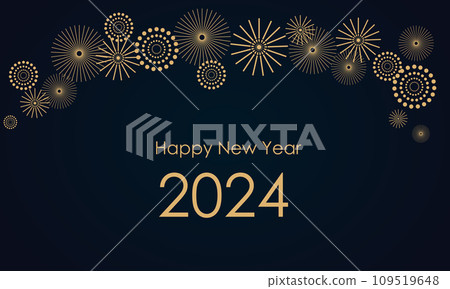 fireworks and balloons on a dark background, text "Happy New Year 2024". Flat design. fireworks and balloons on a dark background, text "Happy New Year 2024". Flat design. 109519648