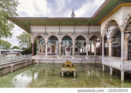 Baghdad Kiosk: Ottoman pavilion in Topkapi Palace, Istanbul. Floral mosaics and marble columns adorn this exquisite spot Baghdad Kiosk: Ottoman pavilion in Topkapi Palace, Istanbul. Floral mosaics and marble columns adorn this exquisite spot 109520054