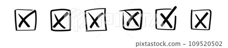 Doodle cross in square box. Brush stroke cross tick in square Doodle cross in square box. Brush stroke cross tick in square 109520502
