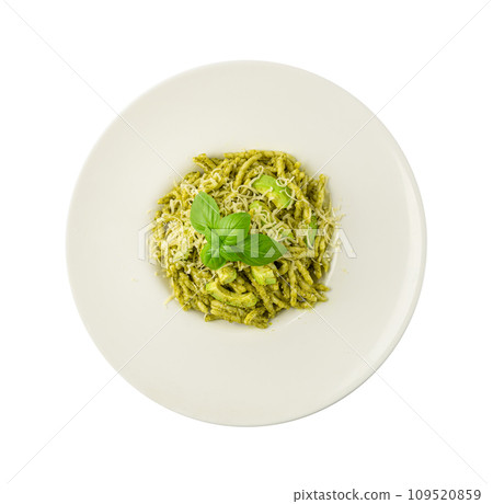 Trofie Al Pesto, Italian Pasta with Pesto Sauce, Traditional Genovese Troffie, Fusilli Pugliesi, Liguria Food Trofie Al Pesto, Italian Pasta with Pesto Sauce, Traditional Genovese Troffie, Fusilli Pugliesi, Liguria Food 109520859