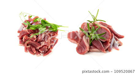 Poultry Offal Slices Isolated, Raw Chicken Stomach, Poultry Giblets, Fresh Turkey Stomach, Chicken Gizzard Poultry Offal Slices Isolated, Raw Chicken Stomach, Poultry Giblets, Fresh Turkey Stomach, Chicken Gizzard 109520867