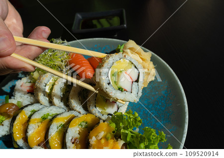 Sushi Plate, Fish Maki Rolls, Japan Seafood, Sushi Set, Asian Dinner, Tradition Nigiri Susi 109520914