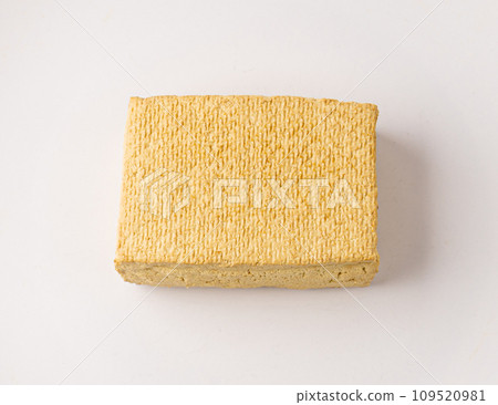 Tofu Cheese Isolated, Smoked Vegan Cheese Slice, Sliced Soya Bean Curd, Soy Protein or TSP 109520981