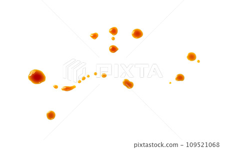 Spilled Soy Sause Isolated, Teriyaki Drops, Oyster Sauce, Balsamic Vinegar Puddles on White Background 109521068