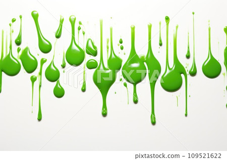 AI-generated content. Creative green paint drops and bubbles on white background as pattern. Copy space. Patrick Day colors. 109521622