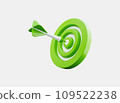 Target with arrow hit center 3D render. SEO optimization and smm concept. Business success. Search engine traffic, Testing website, affiliate marketing. 109522238