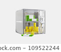 Transparent plastic save box full of money 3d render. Financial crisis, global recession, Concept of financial safety, secure savings, cash in vault.  109522244