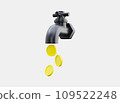 Money tap 3d render. Gold coins fall out of tap 109522248