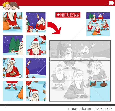 jigsaw puzzle activity with Santa Clauses on Christmas time jigsaw puzzle activity with Santa Clauses on Christmas time 109522547