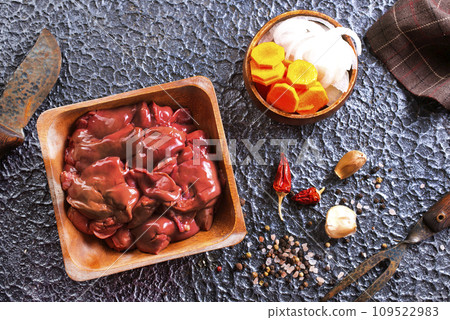 raw liver on stone background raw liver on stone background 109522983