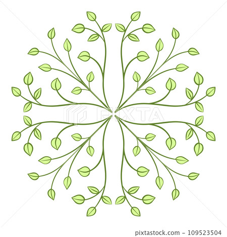 Ornamental kaleidoscope of branch with green foliage Ornamental kaleidoscope of branch with green foliage 109523504