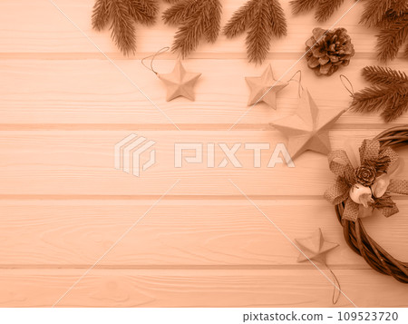 Christmas card with copy space in peach color 109523720
