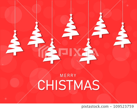 Merry Christmas With Christmas Tree Red Background Merry Christmas With Christmas Tree Red Background 109523759
