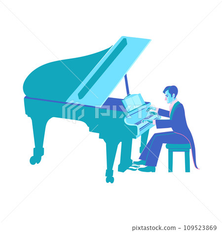 A male pianist in a tailcoat plays a piano concert isolated on white background A male pianist in a tailcoat plays a piano concert isolated on white background 109523869
