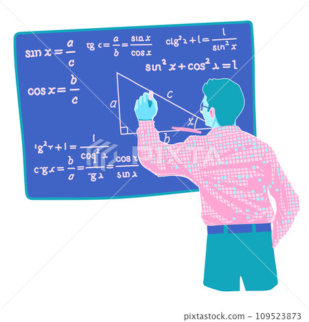 Male teacher writes mathematical formulas on the blackboard 109523873