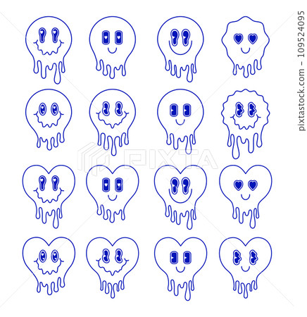 Set of melting hearts and melting emoji in cartoon style. Set of melting hearts and melting emoji in cartoon style. 109524095