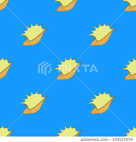 Seashell seamless pattern on the blue background 109525054