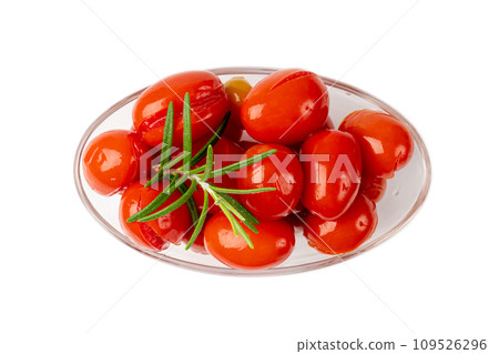Pickled Cherry Tomatoes Isolated, Canned Small Tomato, Healthy Fermented Vegetables, Salted Marinated Food Pickled Cherry Tomatoes Isolated, Canned Small Tomato, Healthy Fermented Vegetables, Salted Marinated Food 109526296