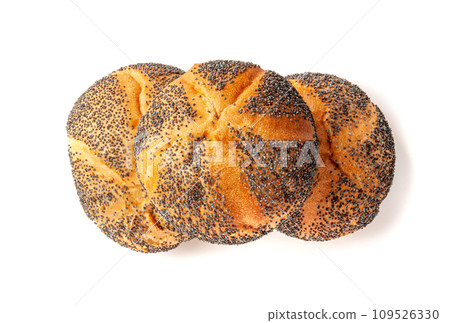 Poppy Seed Bread Isolated, Kaiser Roll, Seeds Breakfast Bun, Poppyseed Round Bagel, Poppy Seed Bun Poppy Seed Bread Isolated, Kaiser Roll, Seeds Breakfast Bun, Poppyseed Round Bagel, Poppy Seed Bun 109526330