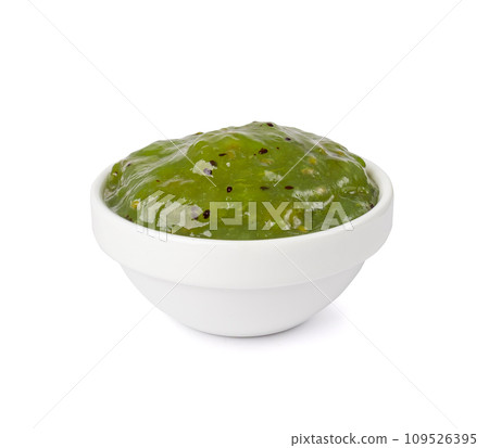 Green Jam Isolated, Sweet Kiwi Confiture in Bowl, Gooseberry Marmalade, Green Tomato Jam Green Jam Isolated, Sweet Kiwi Confiture in Bowl, Gooseberry Marmalade, Green Tomato Jam 109526395