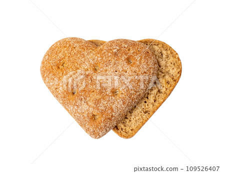 Oatmeal Bun in the Shape of a Heart Isolated, Gluten Free Flat Finnish Bread Roll 109526407