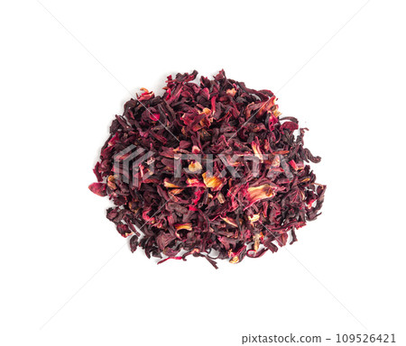 Dry Hibiscus Tea Isolated, Dry Rose Petals, Fruit Red Tea, Karkade Leaves, Dried Herbal Drink, Roselle Petal Dry Hibiscus Tea Isolated, Dry Rose Petals, Fruit Red Tea, Karkade Leaves, Dried Herbal Drink, Roselle Petal 109526421