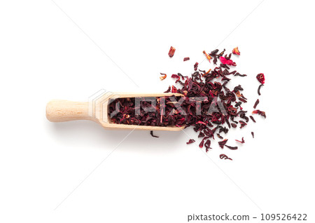 Dry Hibiscus Tea Isolated, Dry Rose Petals, Fruit Red Tea, Karkade Leaves, Dried Herbal Drink, Roselle Petal Dry Hibiscus Tea Isolated, Dry Rose Petals, Fruit Red Tea, Karkade Leaves, Dried Herbal Drink, Roselle Petal 109526422